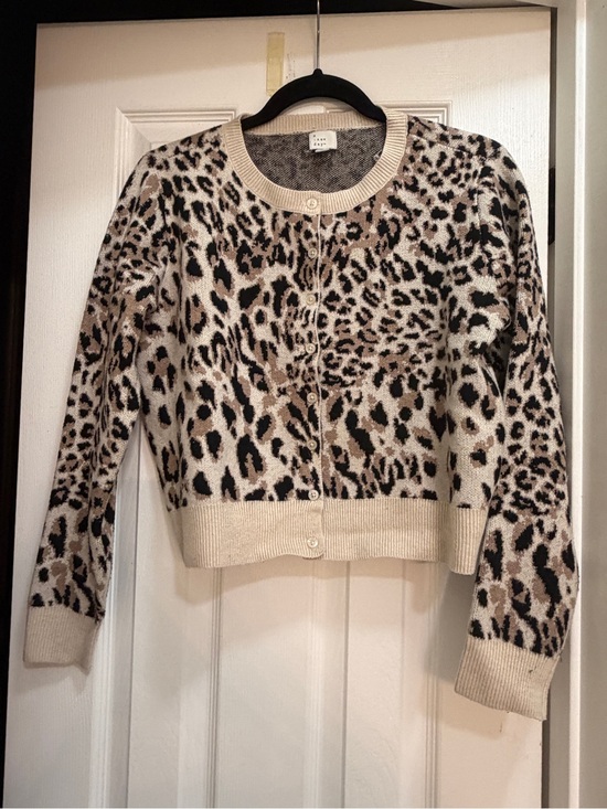 Target Sweaters - A New Day Beige and Black Leopard Print Crewneck Cardigan